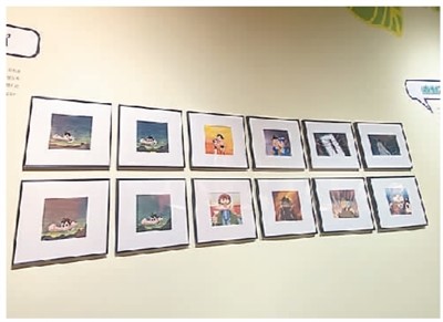 　《鐵臂阿童木》動畫創作于1963年。圖為本次展覽展出的本片的賽璐珞原片以及背景畫。