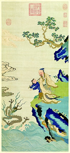 竹杖化龍圖 為明代緙絲作品。緙絲，又稱“刻絲”，是中國傳統絲綢藝術品中的精華。