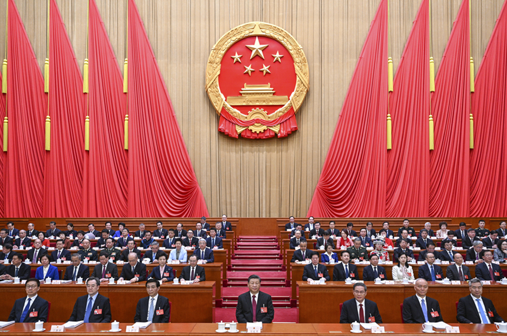 3月5日，第十四屆全國人民代表大會第二次會議在北京人民大會堂開幕。黨和國家領導人習近平、李強、王滬寧、蔡奇、丁薛祥、李希、韓正等出席大會。新華社記者 李學仁 攝