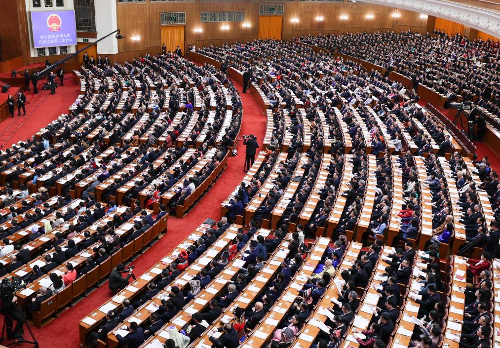 3月8日，十四屆全國人大二次會議在北京人民大會堂舉行第二次全體會議。新華社記者 劉續 攝