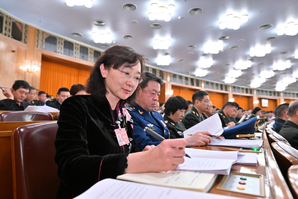 3月8日，十四屆全國人大二次會議在北京人民大會堂舉行第二次全體會議。這是代表們在認真聽會。新華社記者 岳月偉 攝