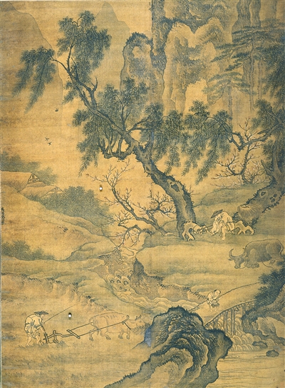 中國畫《春耕圖》，作者明代戴進。 　　浙江省博物館藏