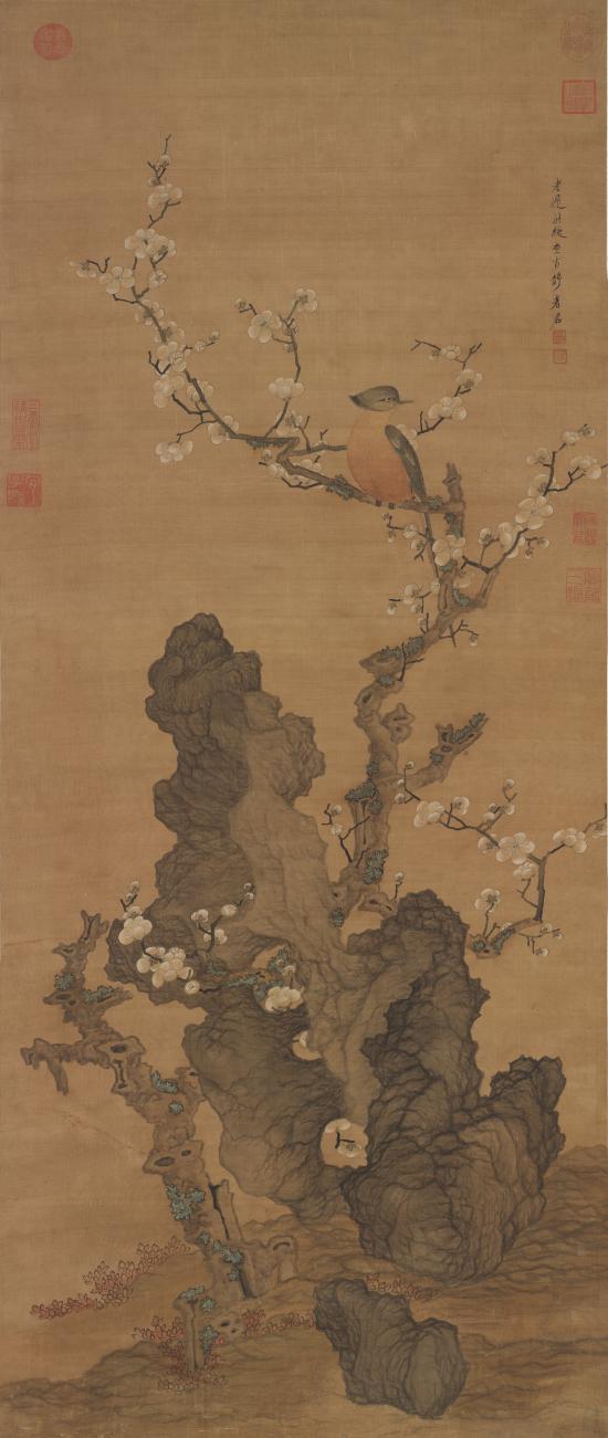 明 陳洪綬《畫(huà)梅花山鳥(niǎo)》軸 臺(tái)北故宮博物院藏