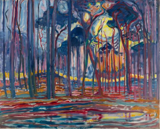 蒙德里安，《歐勒附近的樹林》，1908年，布面油畫，海牙藝術博物館藏（貝耶勒基金會展品）