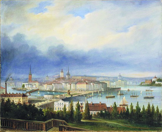 莫瑟坡景色（油畫）， 保爾·埃米爾·瓦倫斯特羅勒1875年作。在莫瑟坡，可以鳥瞰斯德哥爾摩南城